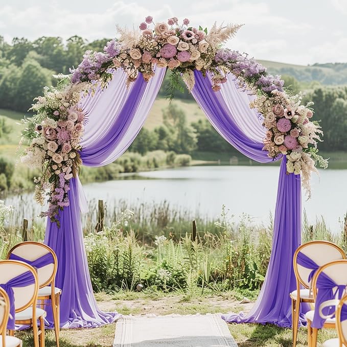 Wokceer Lavender Purple Wedding Arch Draping Fabric Backdrop 4 Panels 28.7" X - Image 3