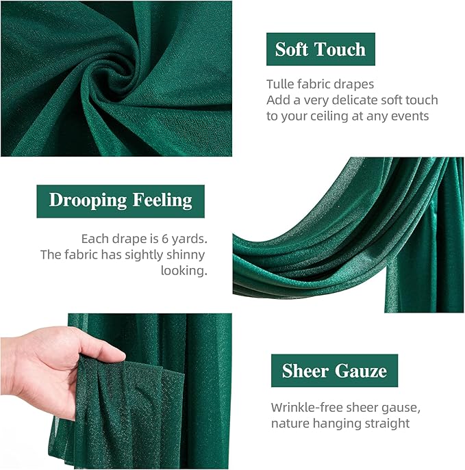 Wedding Arch Draping Fabric, 2 Panels 28" x 19Ft Emerald Green Arch Drapes - Image 2