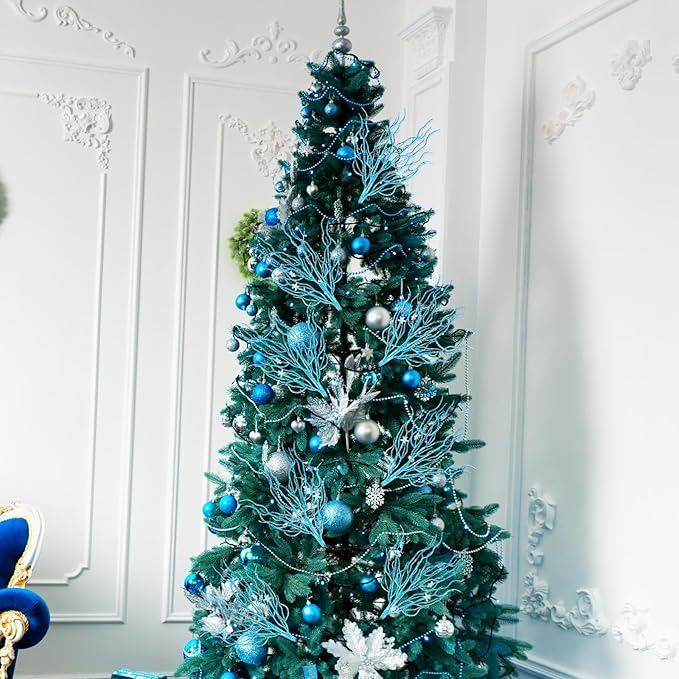 8 Pcs Blue Coastal Ornaments for Christmas Tree Artificial 15.7inch Glitter - Image 6