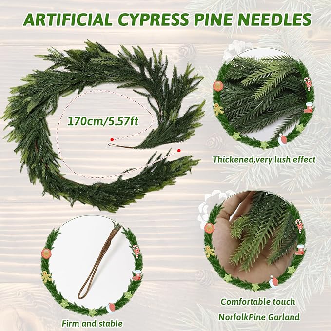 MAKHOT 1-Piece 5.6Ft Artificial Pine Needle Garland, Real Touch Winter Pine - Image 5