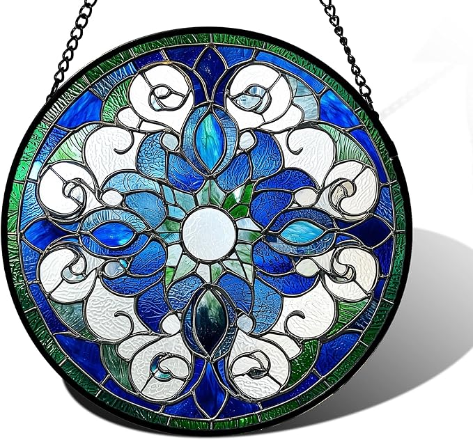 Stained Glass Window Hanging, Boho Style Sun Catchers Diamond Glass Panel by DASTOLL