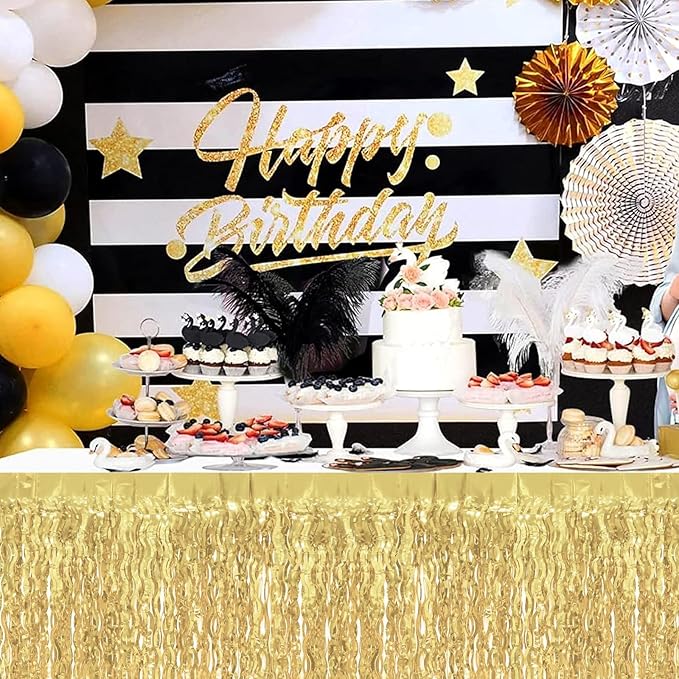 4P Wavy Metallic Tinsel Foil Fringe Table Skirts - Image 4