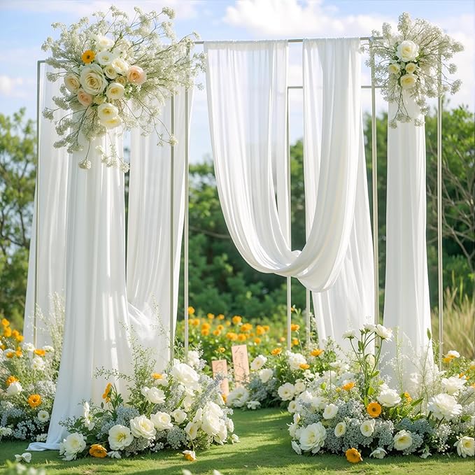 Wedding Arch Draping Fabric, 2 Panels 18FT White Wedding Arch Drapes Chiffon - Image 5