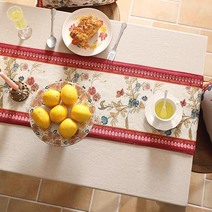 patdrea Designer Farmhouse Linen Table Runner, Rustic Cottage Mauve - Image 8