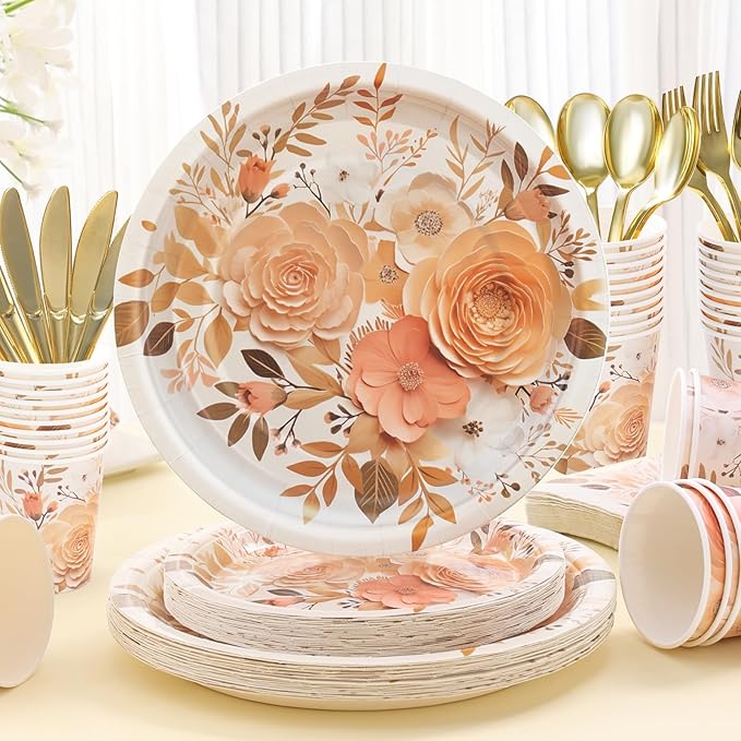 175PCS Floral Plates and Napkins Sets, Floral Party Supplies Plates, Napkins - Image 4