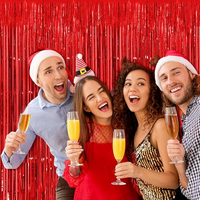 6 Pack Red Foil Fringe Curtains Backdrop, 3.28 x 8.2 Ft Metallic Streamers - Image 6