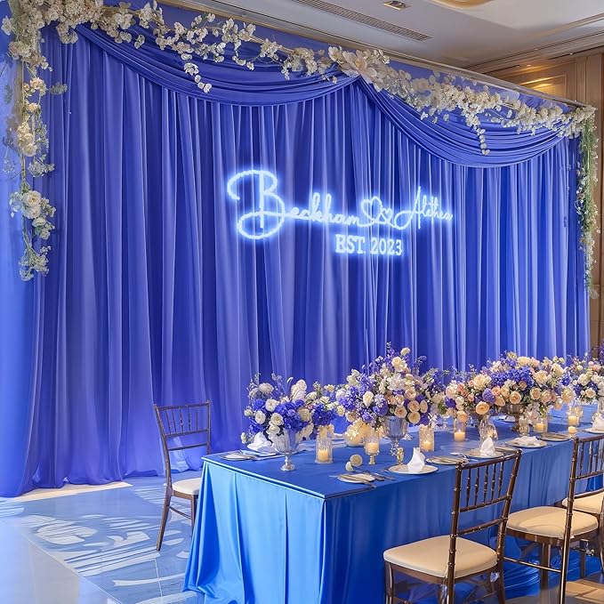 10ft x 10ft Royal Blue Backdrop Curtains, Wrinkle-Free Sheer Chiffon Fabric - Image 3