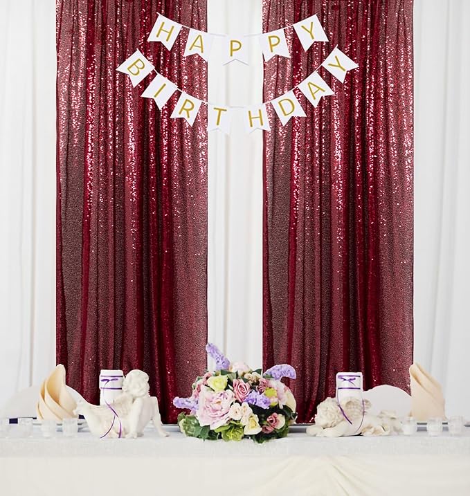 ShinyBeauty Sequin Curtains Panels Burgundy Backdrop Curtain 4 Pieces - Image 2