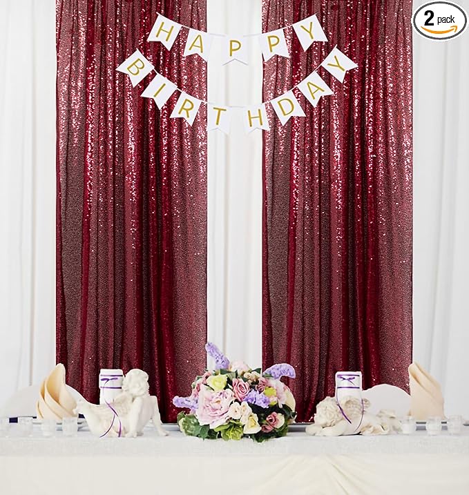 ShinyBeauty Burgundy Sequin Wedding Backdrop by ShinyBeauty