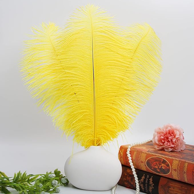THARAHT Yellow Ostrich Feathers 12pcs Large Natural Bulk 14-16Inch 35cm-40cm - Image 5