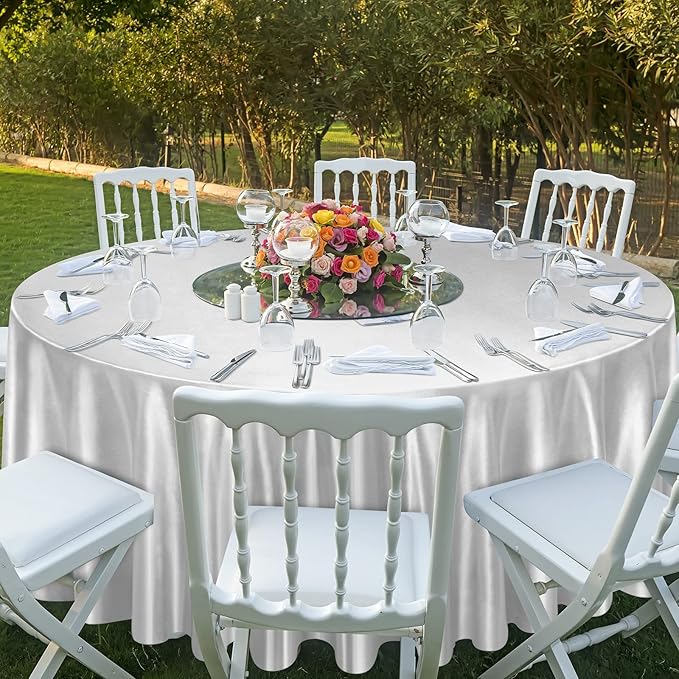 Ruisita 120 Inches Round Satin Tablecloths Silver Overlay Round Satin Table - Image 6