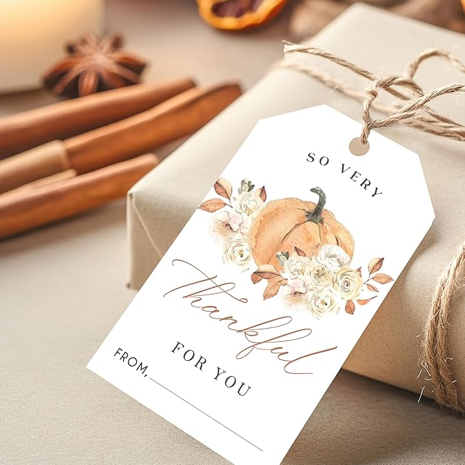 50 Pcs Fall Gift Tags, 2.1"×3.5" Autumn Florals Thank You Gift Tags by HandEasy