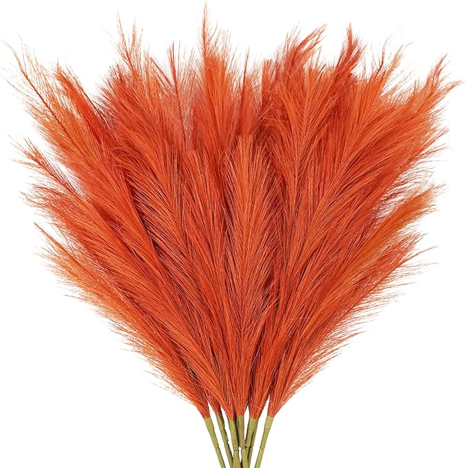 8pcs Orange Pampas Grass Tall by ObbsieDirect