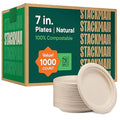100% Compostable Paper Plates 7 Inch Heavy-Duty Dessert Plates by StackMan