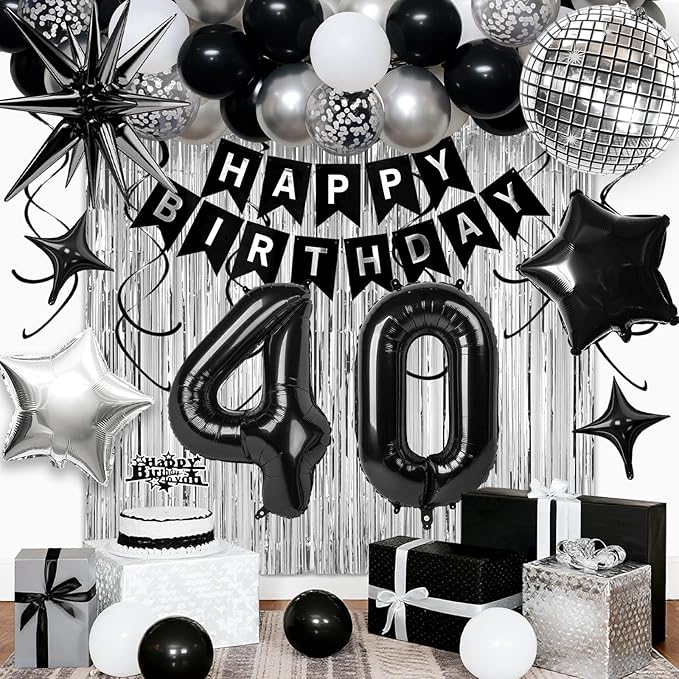 40th Birthday Decorations for Men Women, Fringe Curtains Kit by Birthdaypartyexpert