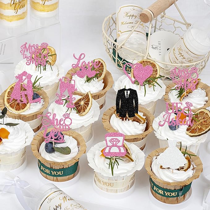 30 Pack Bride to be Cupcake Toppers Glitter Diamond Ring Love I Do Cupcake - Image 7