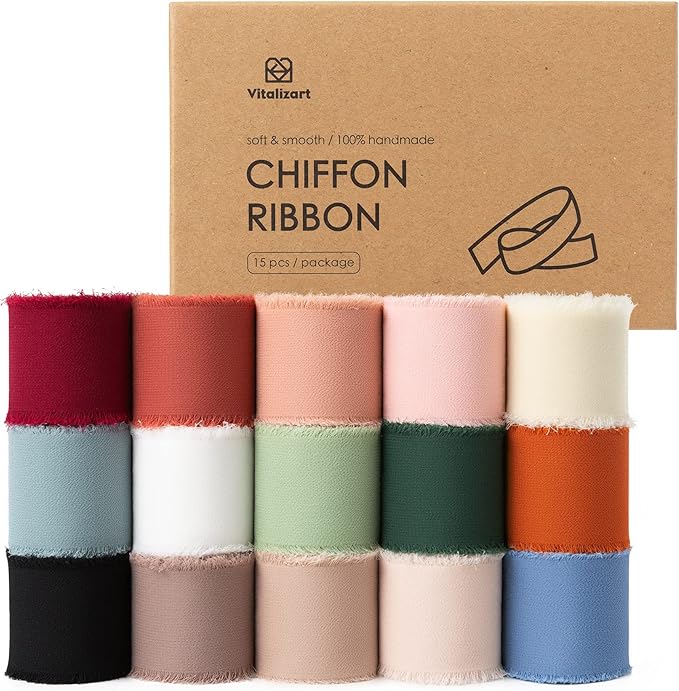 Vitalizart Chiffon Silk Ribbon 1 1/2 Inch x 75 Yd Handmade Frayed Edge Assorted by Vitalizart