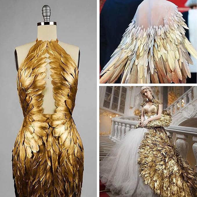 THARAHT 120pcs Gold Goose Feathers Natural Bulk 6-8 inch 15-20cm - Image 4
