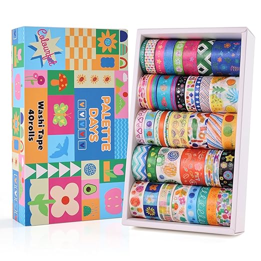 emmoolife 40 Rolls Washi Tape Set, Vibrant Color Palette-Themed Cute Decorative by emmoolife