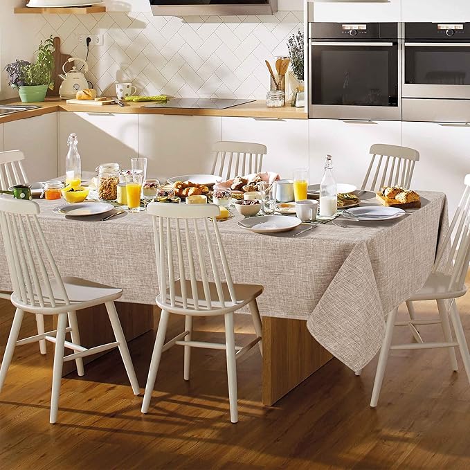 Fitable Faux Linen Tablecloth Square Wrinkle Resistant Fabric Neutral Table - Image 2