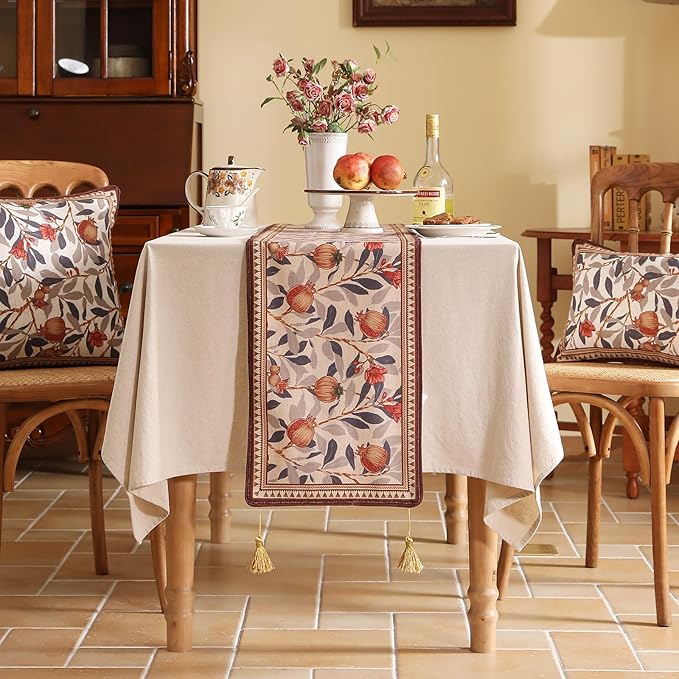 patdrea Designer Vintage SaddleBrown Linen Table Runner 87 Inch Long, - Image 2