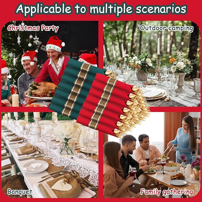 Supernal 240pcs Christmas Rolled Plastic Silverware, Wrapped Plastic Cutlery Set - Image 6