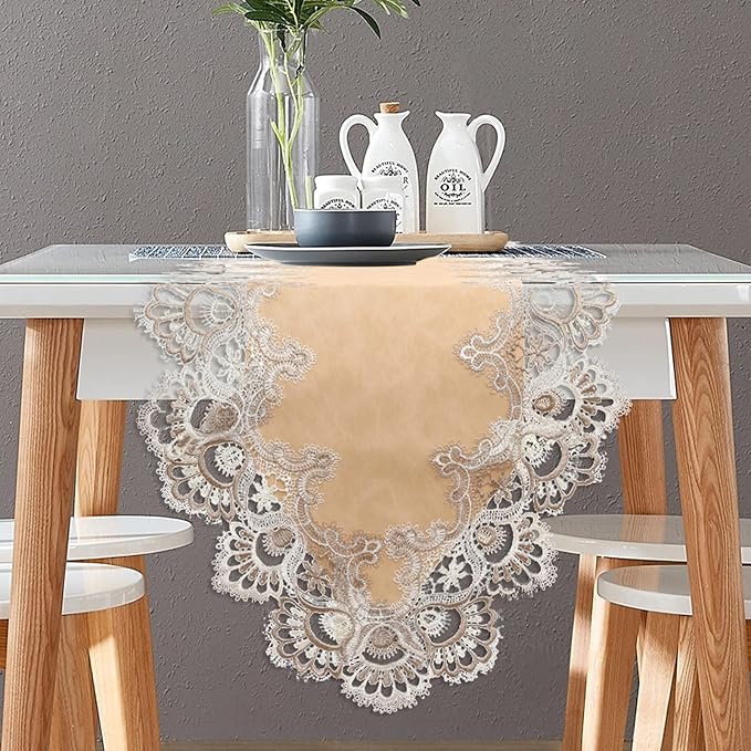 Vintage Lace Dining Table Runner, Small Macrame Coffee Table Runners 48 inches by Fhberni