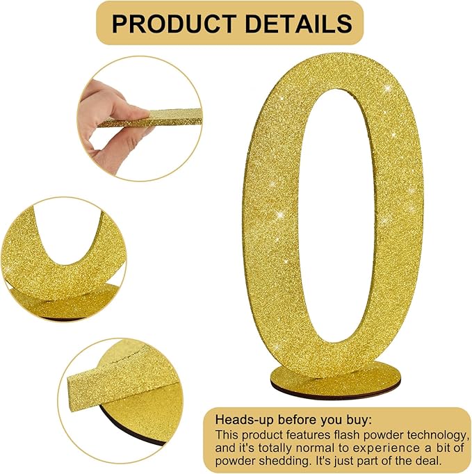 TONIFUL 11.8 Inch Gold Glitter Numbers Table Centerpieces 0-9 Birthday Party - Image 3