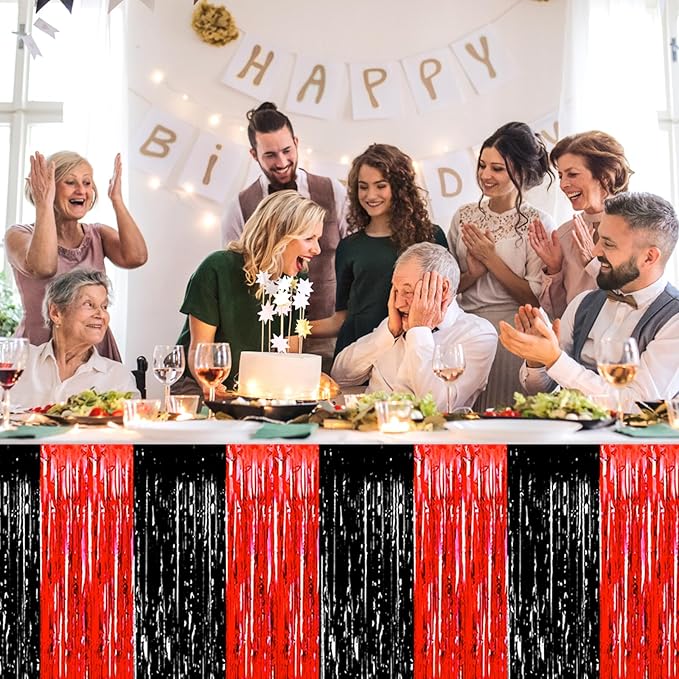 3 Pack 29 x108 Inch Black Red Foil Fringe Table Skirts Metallic Banner - Image 5