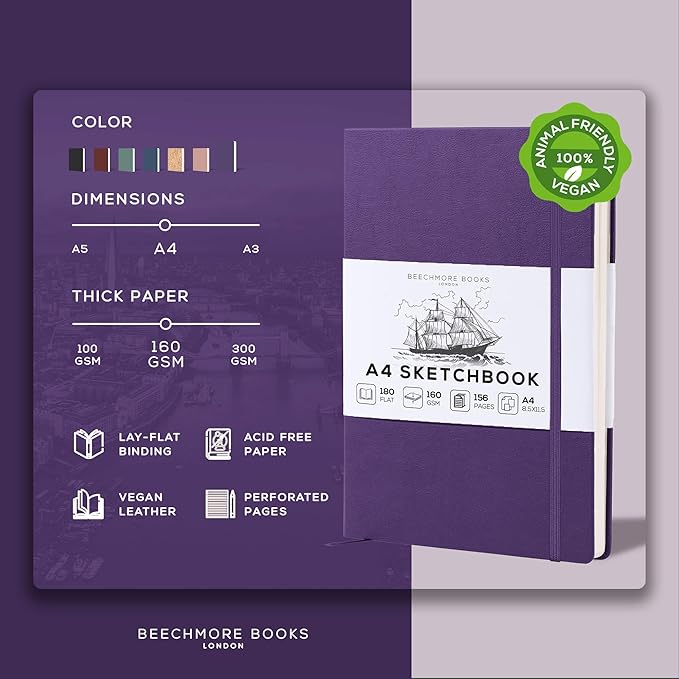 Beechmore Books A4 Sketchbook – 8.5x11 Premium Vegan Leather Bound Large Sketch - Image 2