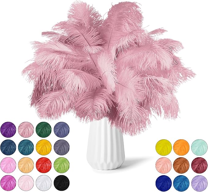 NEWONG 30pcs Peony Pink Green Ostrich Feathers Natural Bulk 11-14inch Vase by NEWONG