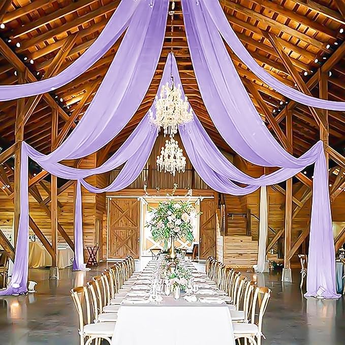 6 Panels Lilac Wedding Ceiling Drapes 5ftx30ft Ceiling Drapes Chiffon Fabric - Image 6