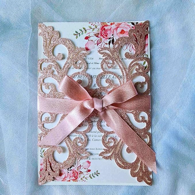25PCS Rose Gold Laser Cut Wedding Invitations Cards by Unknown