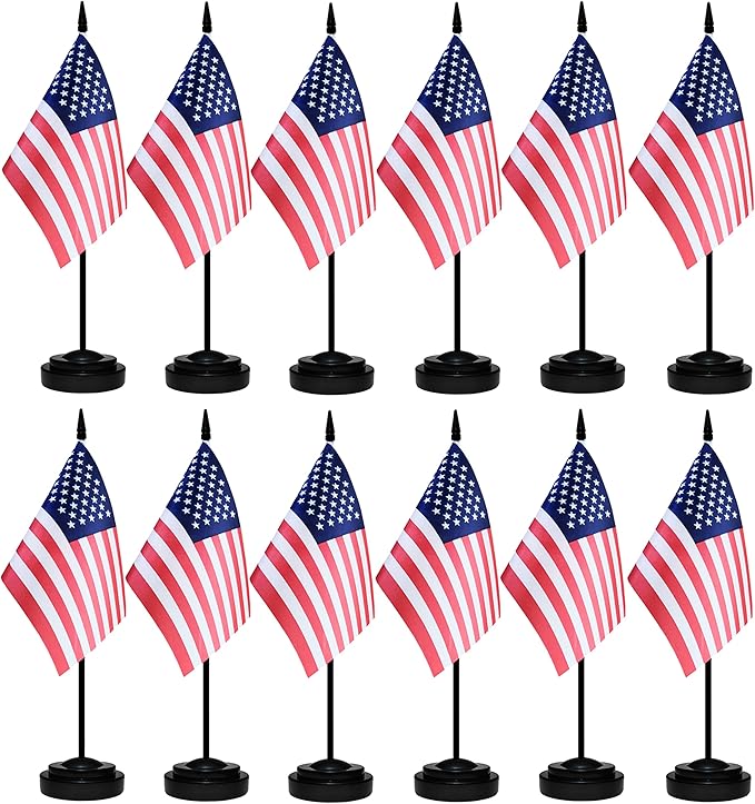 12 Pack USA Desk Flags Set, American US Small Mini Table Office Flags by BCLin