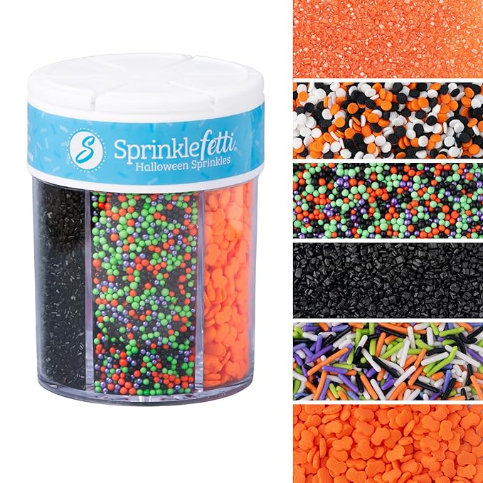 Sweets Indeed Halloween 6-Cell Sprinkle Jar – 6 Variety Sprinkle Compartments | by SweetsIndeed