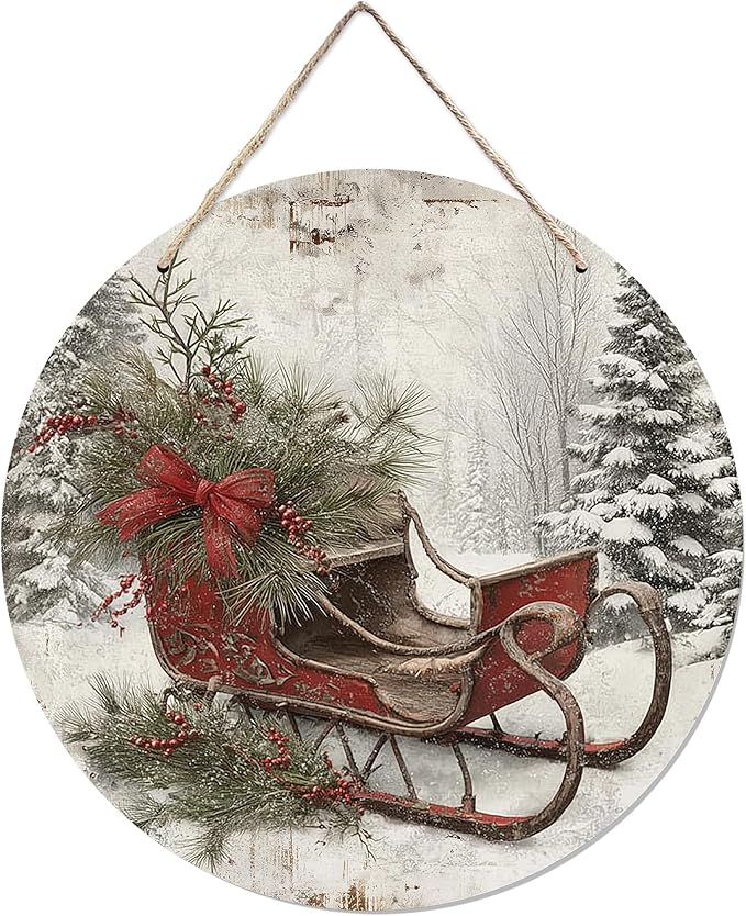 CGBHW Christmas Winter Sleigh Wooden Sign, Vintage Farmhouse Country Cozy by CGBHW