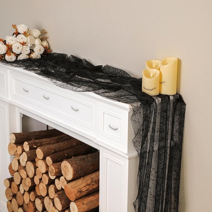 Snowkingdom Black Table Runner, 10FT Sheer Tulle Cheesecloth Gauze Metallic - Image 7