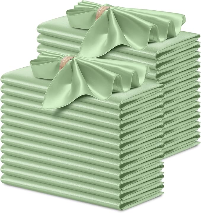 P Pothuiny 24 Pcs Silky Sage Green Satin Napkins 17 x 17 Inches, Square Smooth by P+Pothuiny