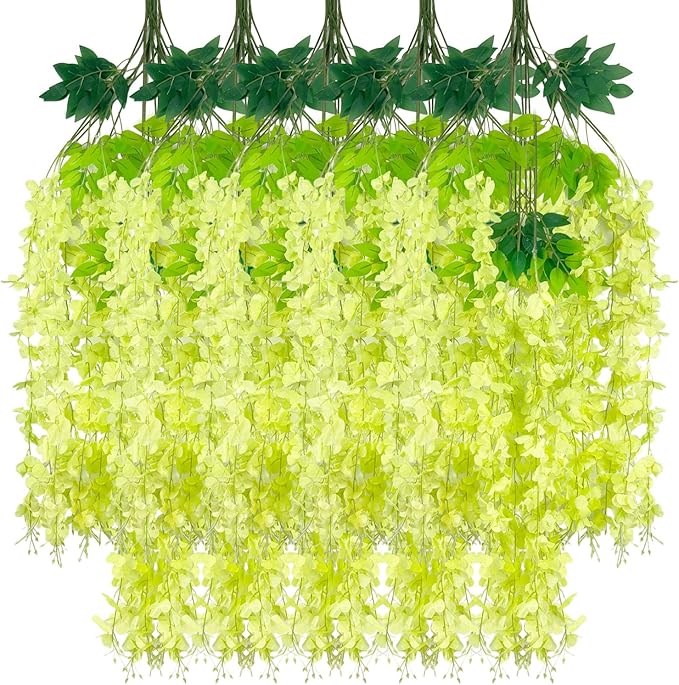 24 Pack Green Wisteria Hanging Flowers Garland, 3.77 Feet Artificial Flower by Luerbi