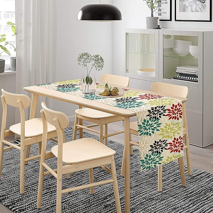 Abstract Red Dahlia Vintage Table Runner, Geometric Lines Mid Century Vintage - Image 5