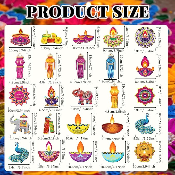 Xuhal 25 Pcs Happy Diwali Magnets Decoration Colorful Elephants Lanterns Oil - Image 2