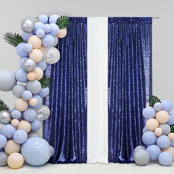 Eternal Beauty Sequin Backdrop Curtains, 2x8 Ft-2 Panels Navy Blue Back Drop - Image 4