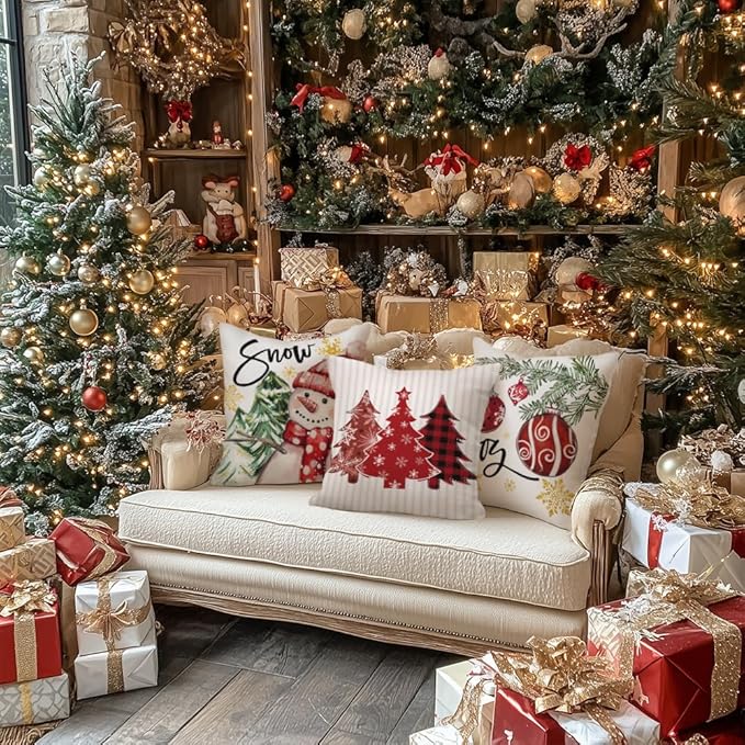GEEORY Winter Christmas Throw Pillow Covers 18 x 18 Inch Set of 4, Xmas Trees - Image 4