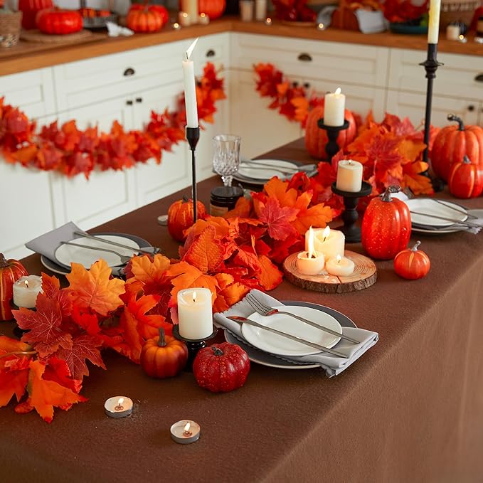 PARTY JOY 6PCS Orange Leaf Garland, 5.6Ft Halloween Garland Artificial Maple - Image 5
