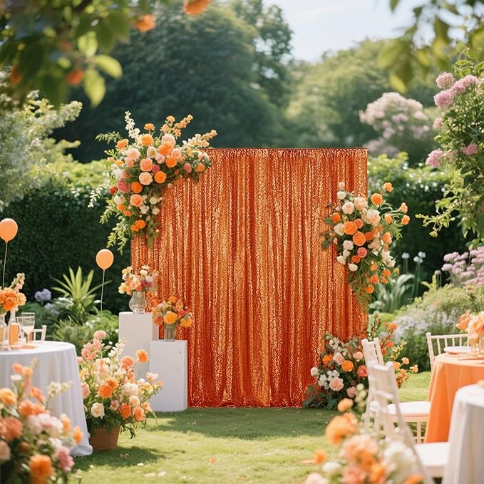 Orange Sequin Backdrop Curtain 4 Pieces 2FTx8FT Glitter Photography Backdrop - Image 2