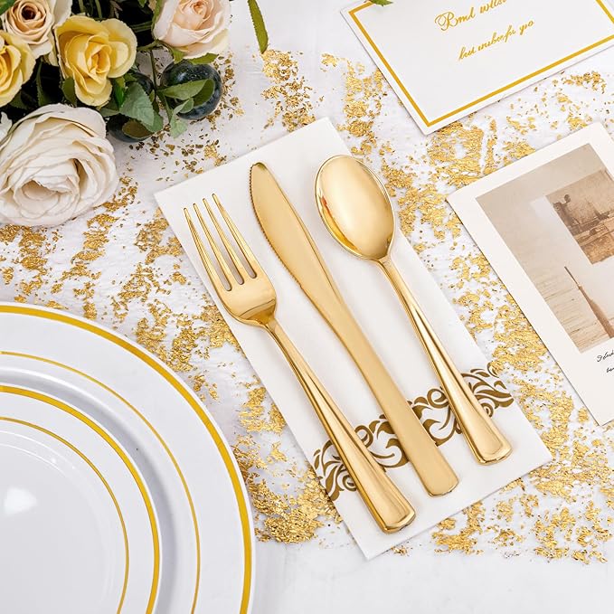 NOCCUR 700PCS Gold Disposable Dinnerware Set - Image 4