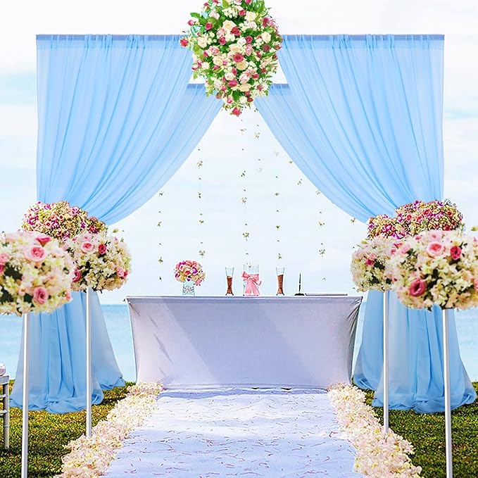 DUOBAO Sky Blue Chiffon Backdrop Curtain-2 Panels 29x120-Inch Wedding Backdrop by DUOBAO