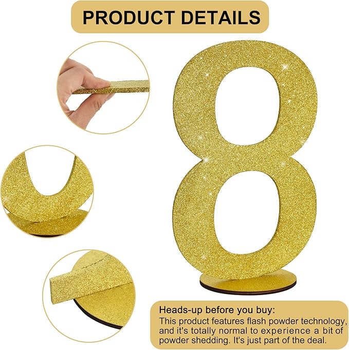 TONIFUL 11.8 Inch Gold Glitter Numbers Table Centerpieces 0-9 Birthday Party - Image 3