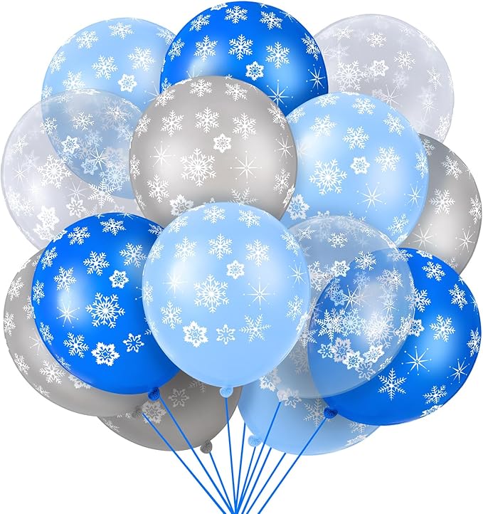 Skylety 40 Pieces Snowflake Balloons Bulk Winter Transparent Snowflake Latex by Skylety