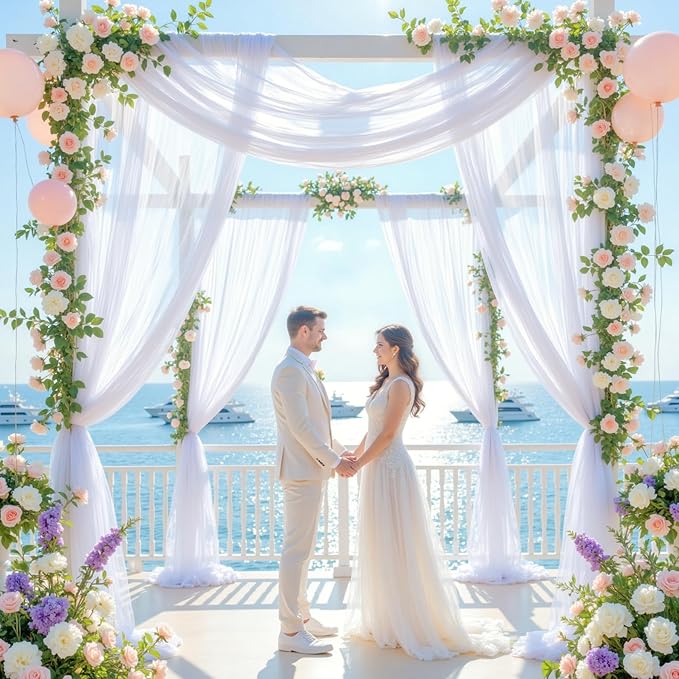 White Arch Draping Fabric for Wedding, 2 Panels 60" x 26Ft Chiffon Drapery - Image 2